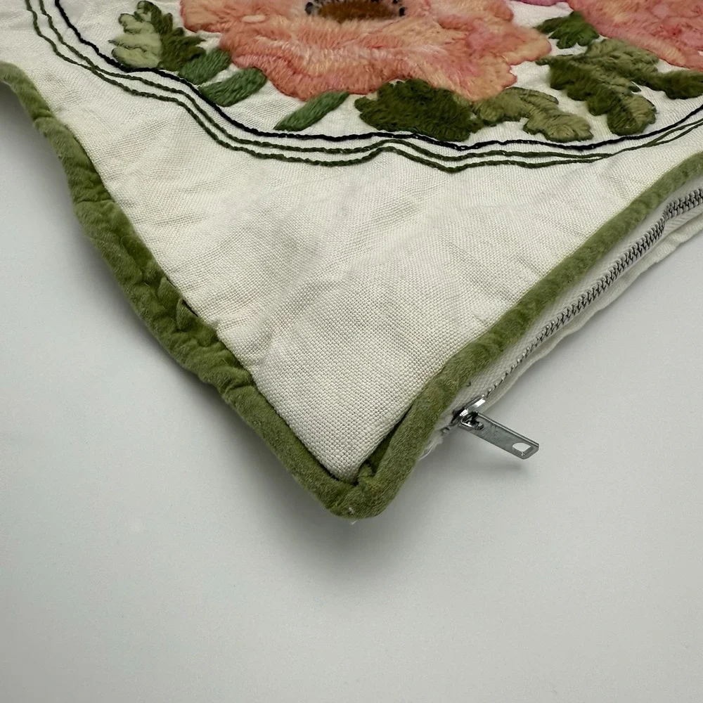 Vrg 80s Current Completed Embroidery Pillow Case Floral Poppies 16x16 Grannycore
